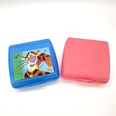 Tupperware Square Lunch Sandwich Containers Keepers Winnie Pooh Tigger Blue Pink