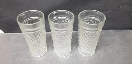 3 VTG ANCHOR HOCKING CLEAR QUILTED DIAMOND POINT GLASS TUMBLERS 12 OZ