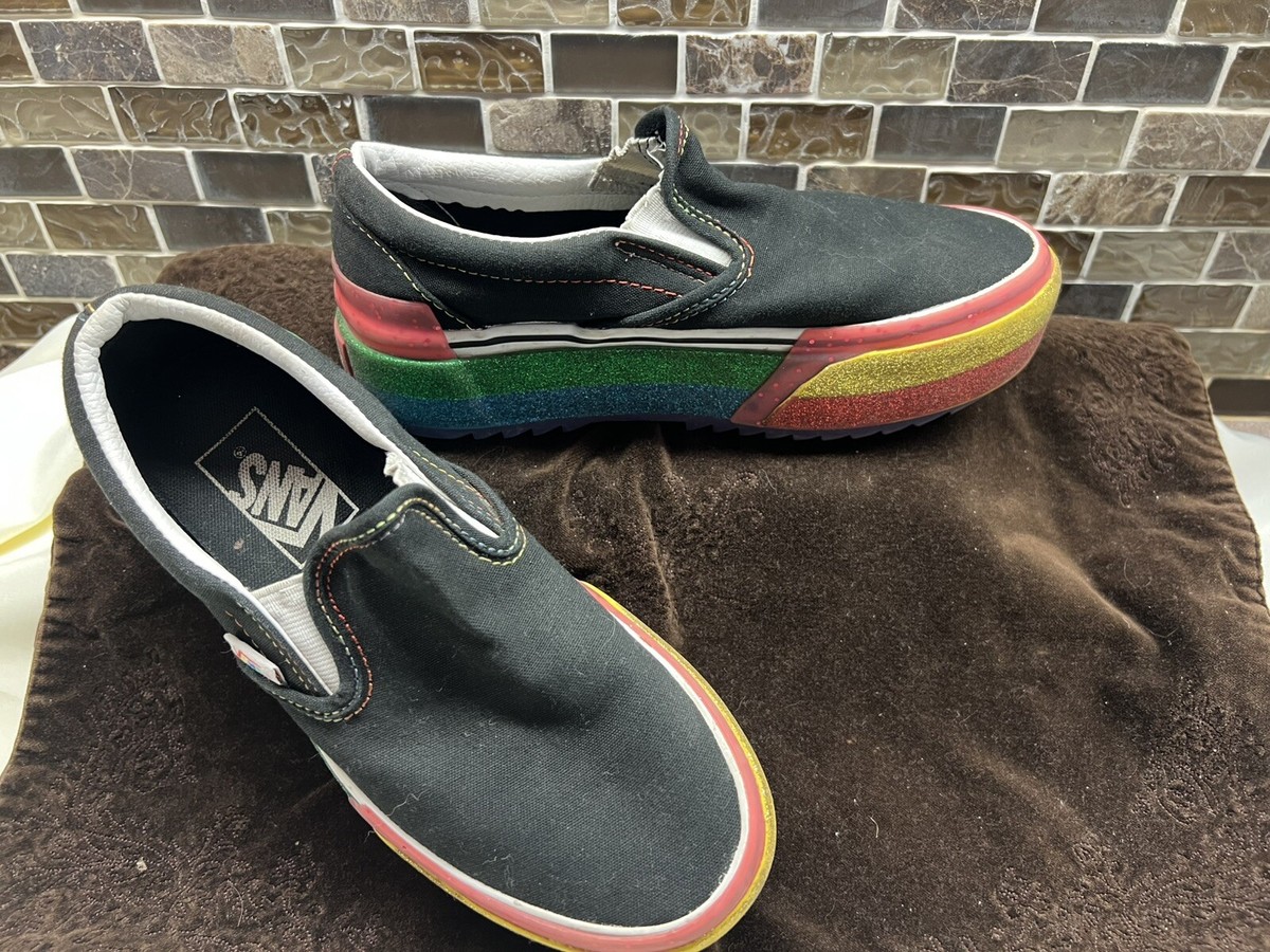 Vans Classic Slip-On Stacked Platform Rainbow Glitter Shoes