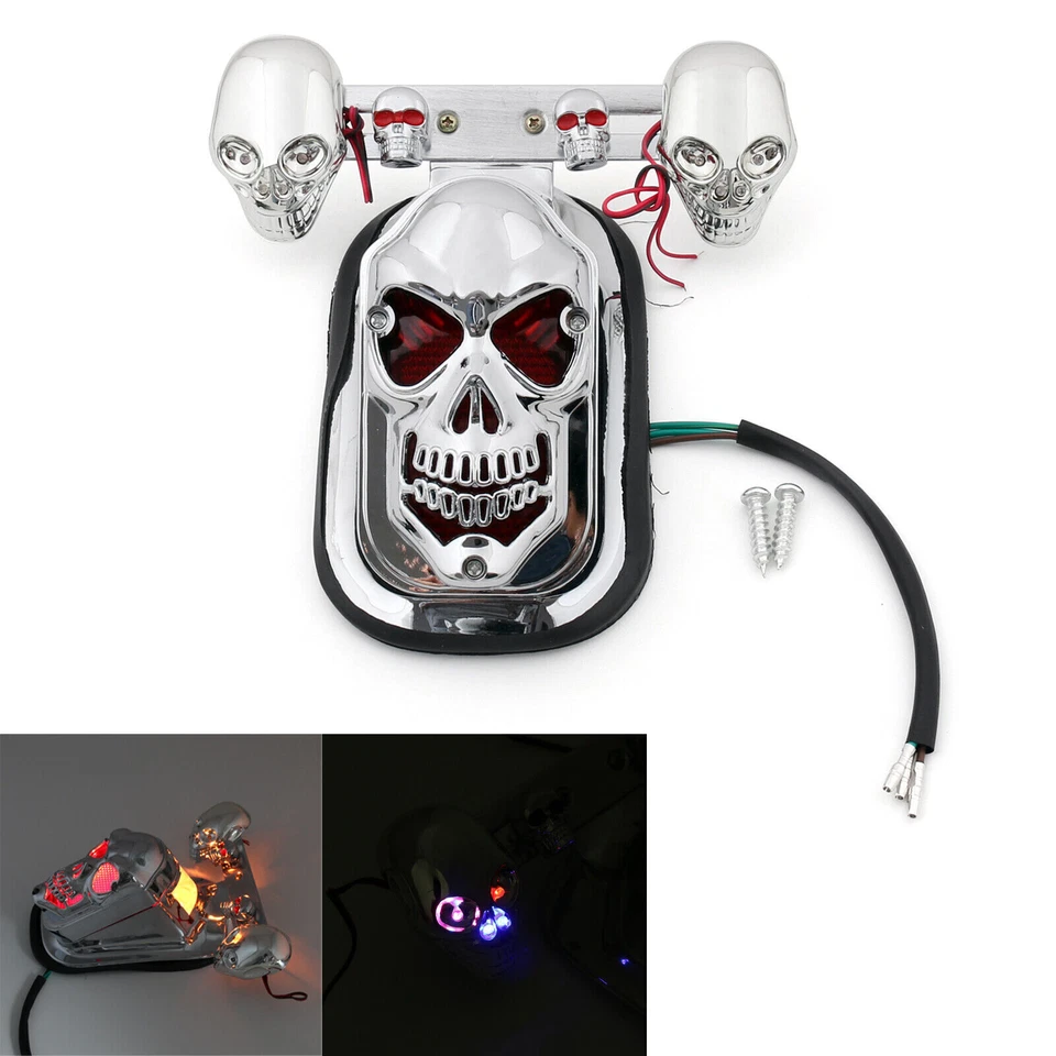 Motorcycle Skull Integrated Brake Stop Tail Turn Signal Light For Dyna CHR #3 Foto 2 de 4