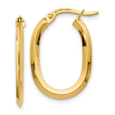 Real 14kt Yellow Gold Polished Oval Hinged Hoop Earrings