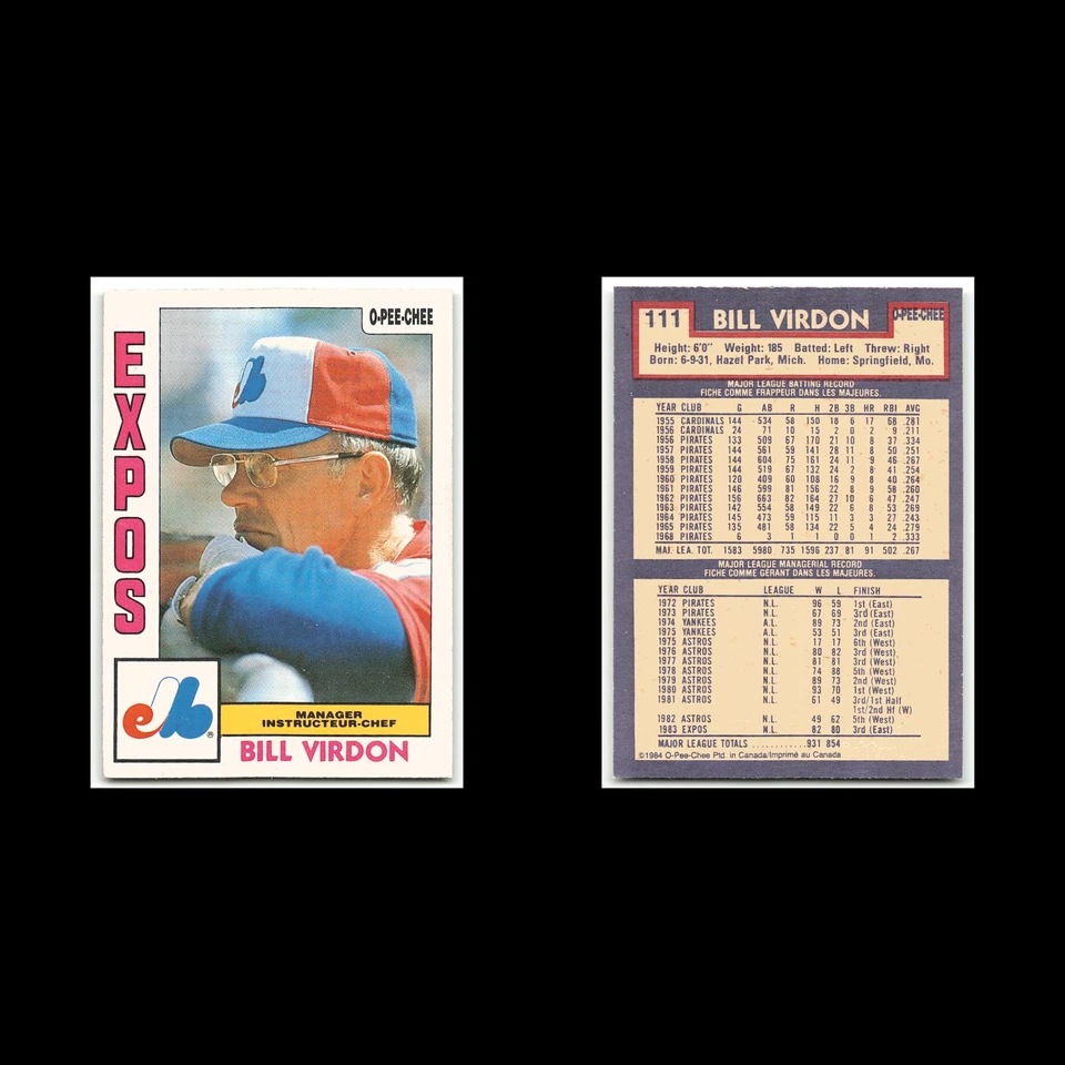 Bill Virdon #111 1984 O-Pee-Chee Montreal Expos Baseball Card MLB NM - Image 3 of 3