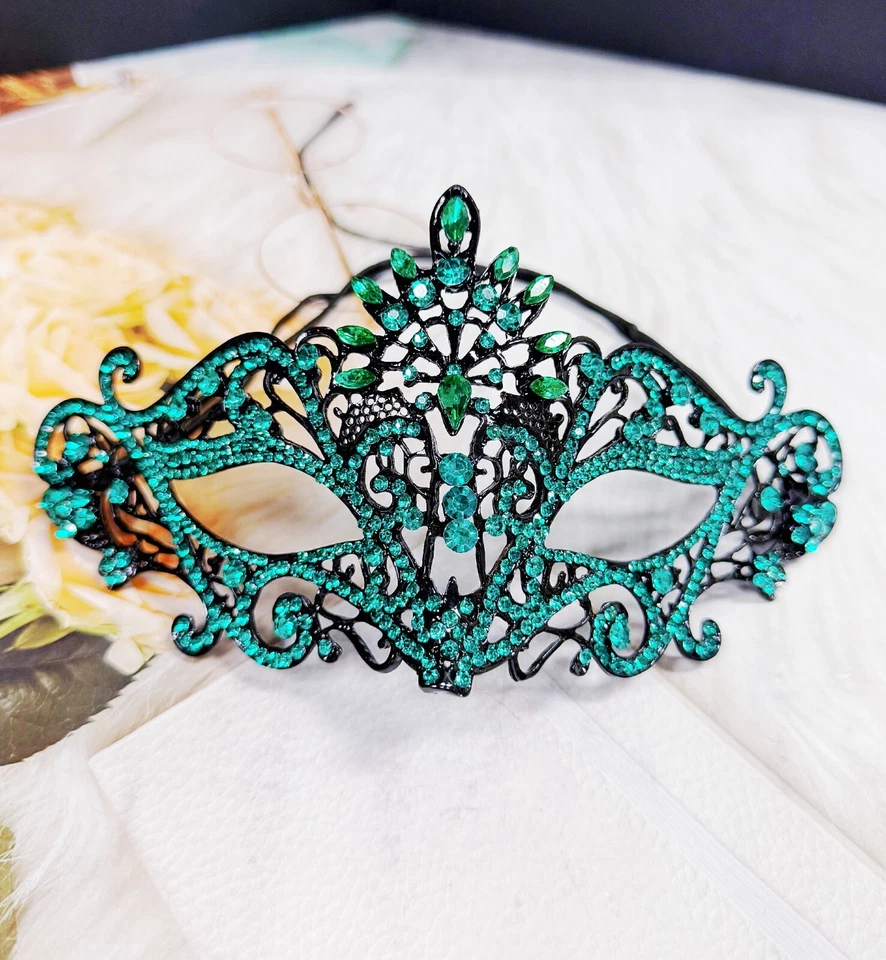 Emerald Crystal Masquerade Mask, Black Mask, Party Mask, Masquerade Ball Mask - Image 3 of 4