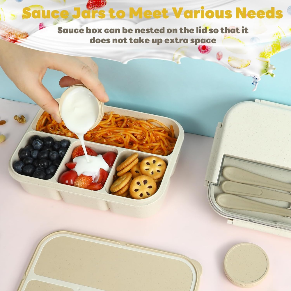 Bento Lunch Box for Kids, Wheat Straw 5.5 Cups Leakproof Adult Bento Box with 2