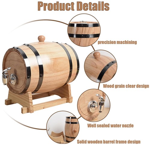 Kitchen Wooden Wine Barrel Whiskey Rum Dispenser Home-Brewed Storage Barrels - Picture 5 of 18