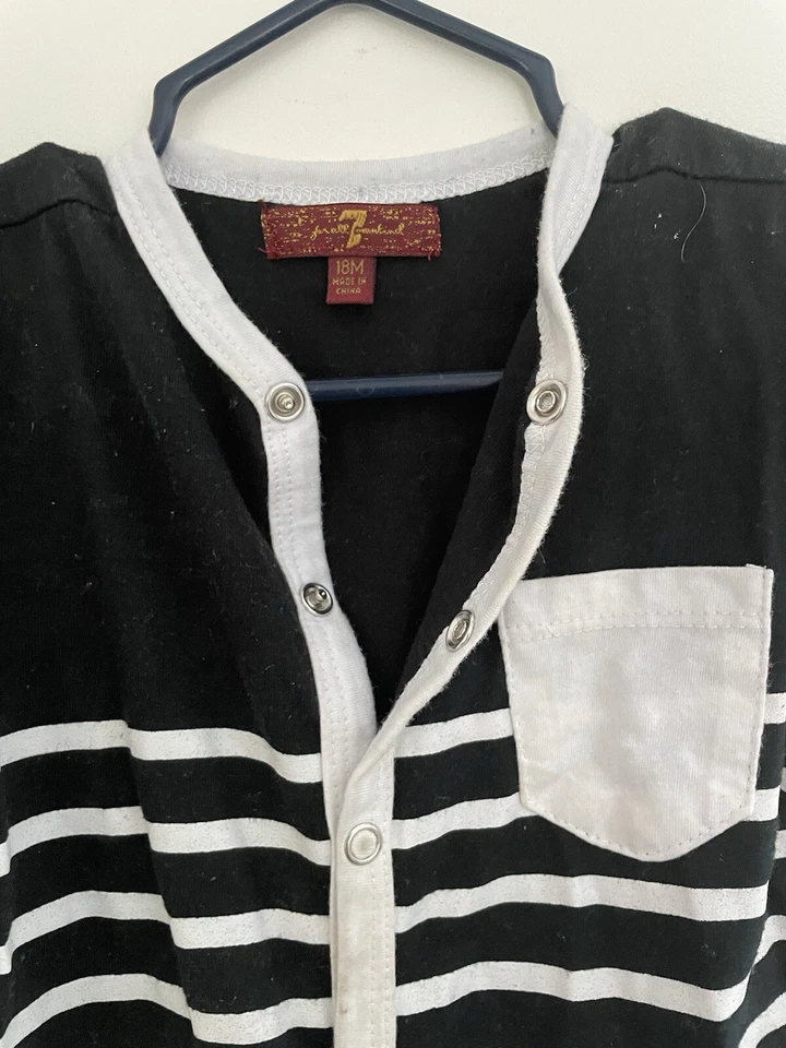 7 For All Mankind Bebés Niños Rayas Mezcla de Algodón a Presión 1 Pieza Negro Blanco 18 M Foto 3 de 4