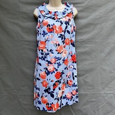 Talbots Size 2 Pleat-Neck Sheath Dress Blue Pink Floral Roses Mini Business