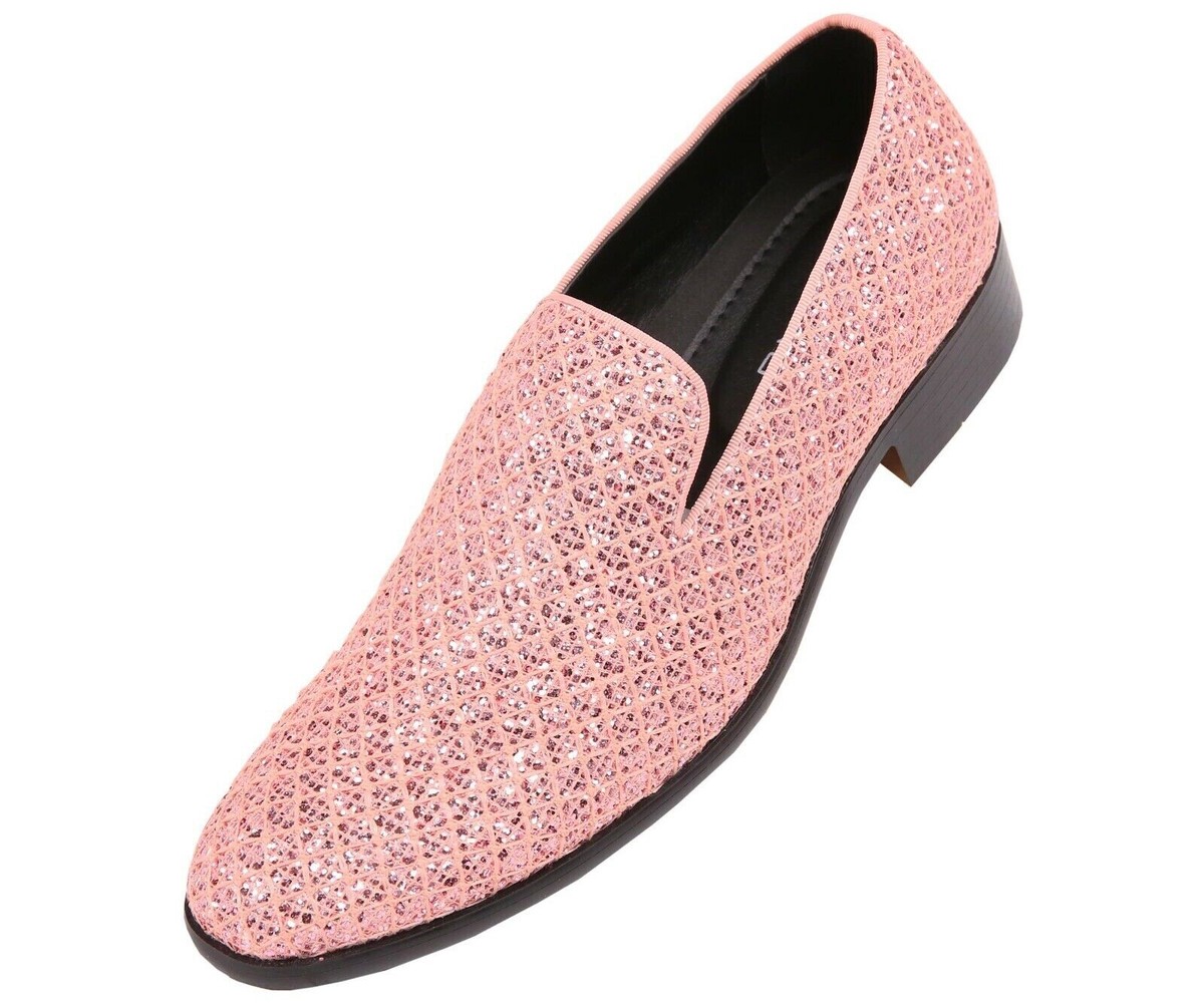 BOLANO Mens Dress Shoes, PINK Metallic Glitter Tuxedo Slip  display picture 2