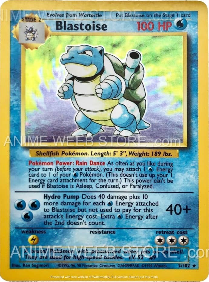 Blastoise Classic Base Set 1999 Card Sticker