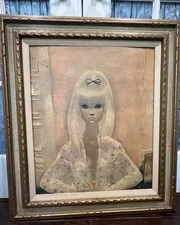 1960 Big Eye Girl Igor Pantuhoff Textured Print Platinum Blonde Pixie Russian 