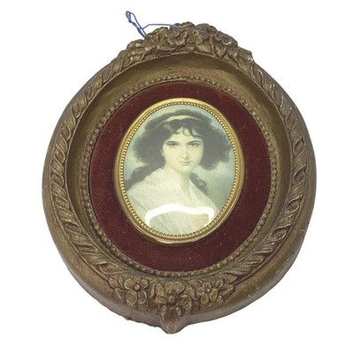 Vintage Victorian Style Oval Miniature Portrait Red Velvet Gold Ornate Frame