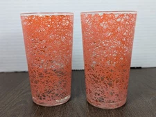 LOT OF 2 VTG MCM Spaghetti Glasses Tumblers Orange Drinkware Retro Barware 5"