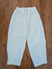 Eileen Fisher Petite 100 Organic Linen Wide Leg Pant drawstring White Lagenlook