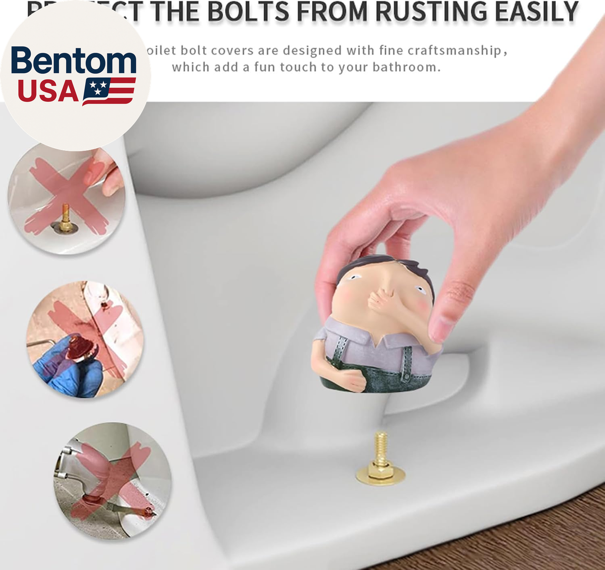 Resin Toilet Bolt Caps – Cute Polar Bear Decorative Bolt Covers (2-Pack) – Easy Install, Rust Prevention, Bathroom Accessory Set