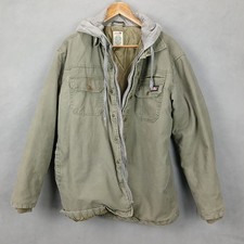 Dickies Jacket Mens Large Olive Green Canvas Duck Cotton Hooded Water Repellent