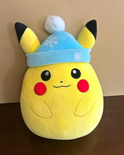 Squishmallows Pok mon Pikachu plush w/ blue winter hat Large NWT Mint