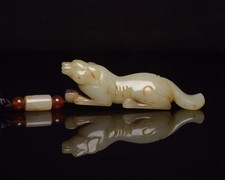 Certified Natural Hetian Jade Hand-carved Exquisite Dog Statue Pendant 112705