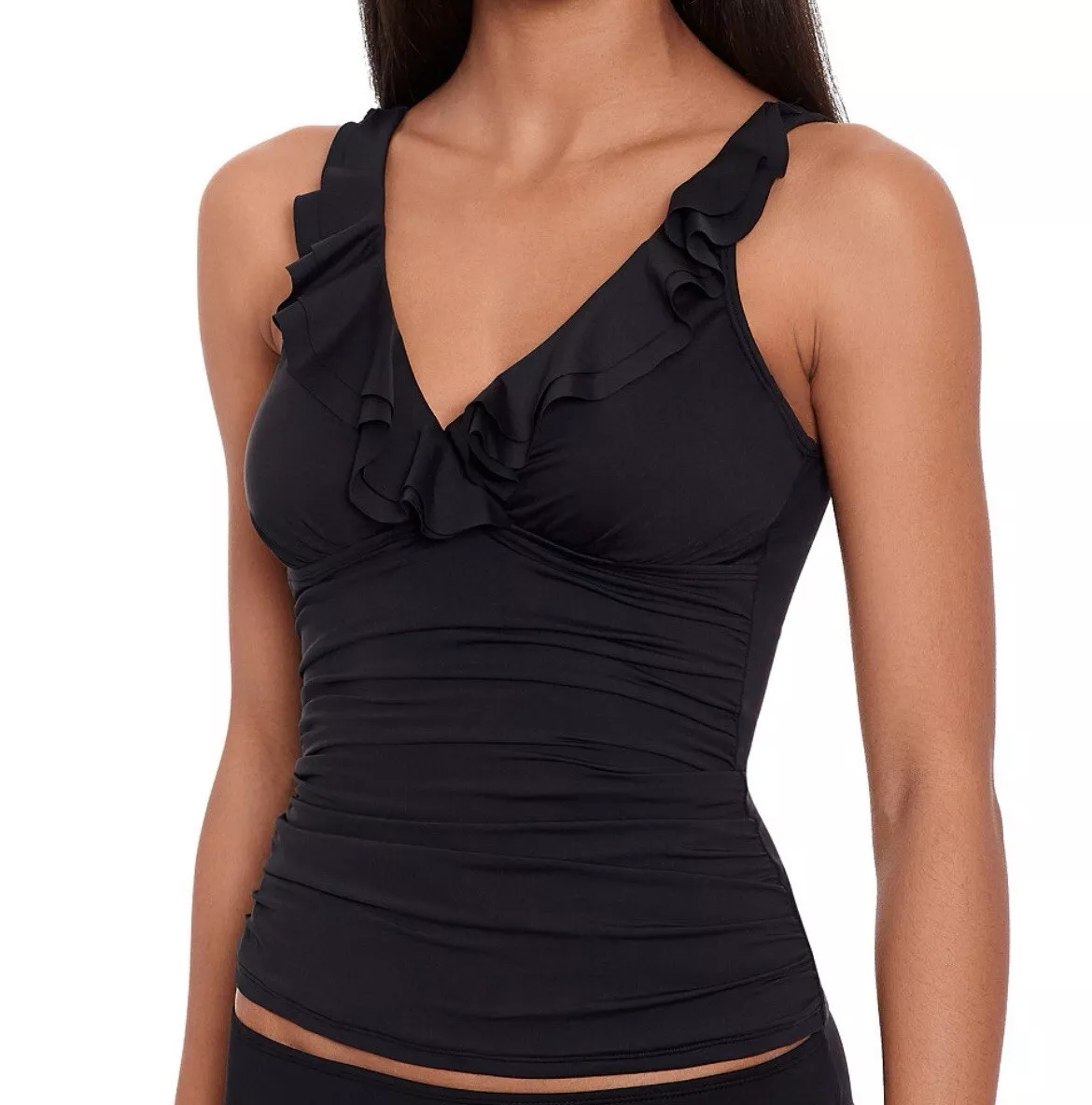 Lauren Ralph Lauren Womens Black Beach Club Solid Ruffle Tankini Top size 6