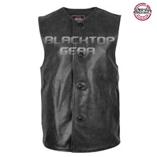 Men's SOA Collarless Black Leather Vest Motorcycle Biker Club Concealed Carry