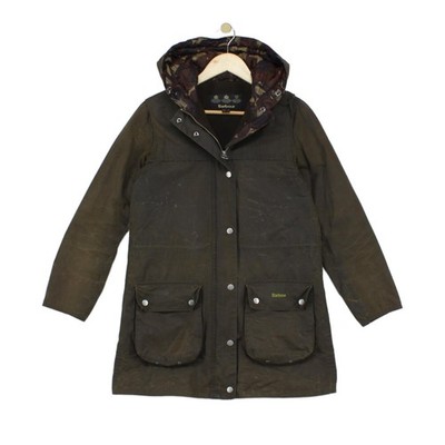 Barbour Marsworth Durham Wachsjacke Damen Größe 8 Grün Kapuze Outdoor
