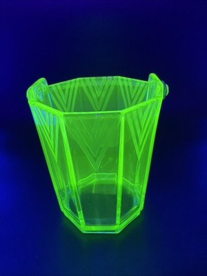 Vintage Uranium Glass Ice Bucket Art Deco Green UV Reactive 1930s