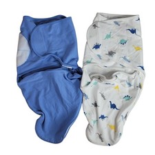 Aden  Anais Swaddle Sleep Sack Lot of 2 White Blue 0-3M Dino Solid Zip Adjust