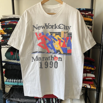 #ad NYC Marathon Washed T Shirt White L $25.99