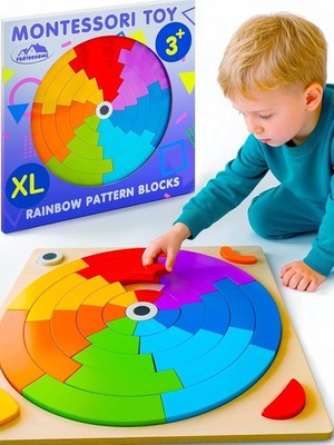 Preschool learning activities Montessori toys   rainbow wooden pattern blocks