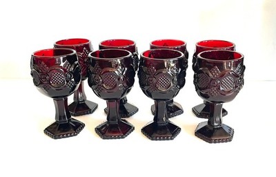 8 Avon Ruby Red 1876 Cape Cod Cordials 3 oz Wine Juice Goblets 4.5''