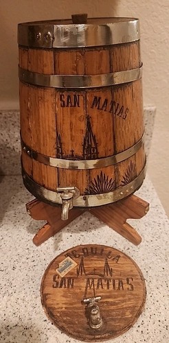 Rare Vintage San Matias Tequila Wooden Barrel Keg With Plug Wooden Stand Holder