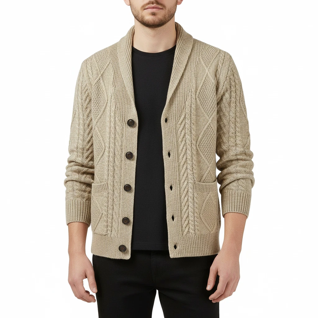 Men's Cable Knit Cardigan Sweater Wool Blend Casual Long Sleeve Shawl Collar
Opens in a new window o