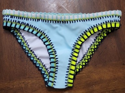 NWT Pilyq Platinum Cabana Blue Crochet Trim S Scoop Bikini Swim Bottom 117345
