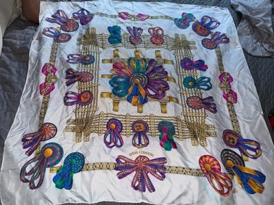 HERMES Les Rubans du Cheval 100% Silk Scarf Handkerchief Paris France 34.5 x34.5