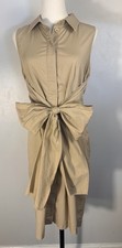 Talbots Tan Safari Shirt Dress Quiet Luxury Minimalist Midi Size 10 Pockets