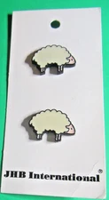 (2) Vtg JHB 3/4" WHITE SHEEP "WOOLY" PLASTIC SHANK NOVELTY BUTTONS ENGLAND-J2