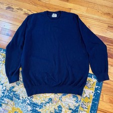 LL Bean Cotton Cashmere Sweater Mens M Navy Blue Crewneck Pullover