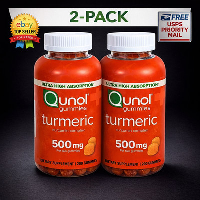 2 Pack Qunol Turmeric Curcumin 500mg Gummies 200 Ct Vegan Gluten Free