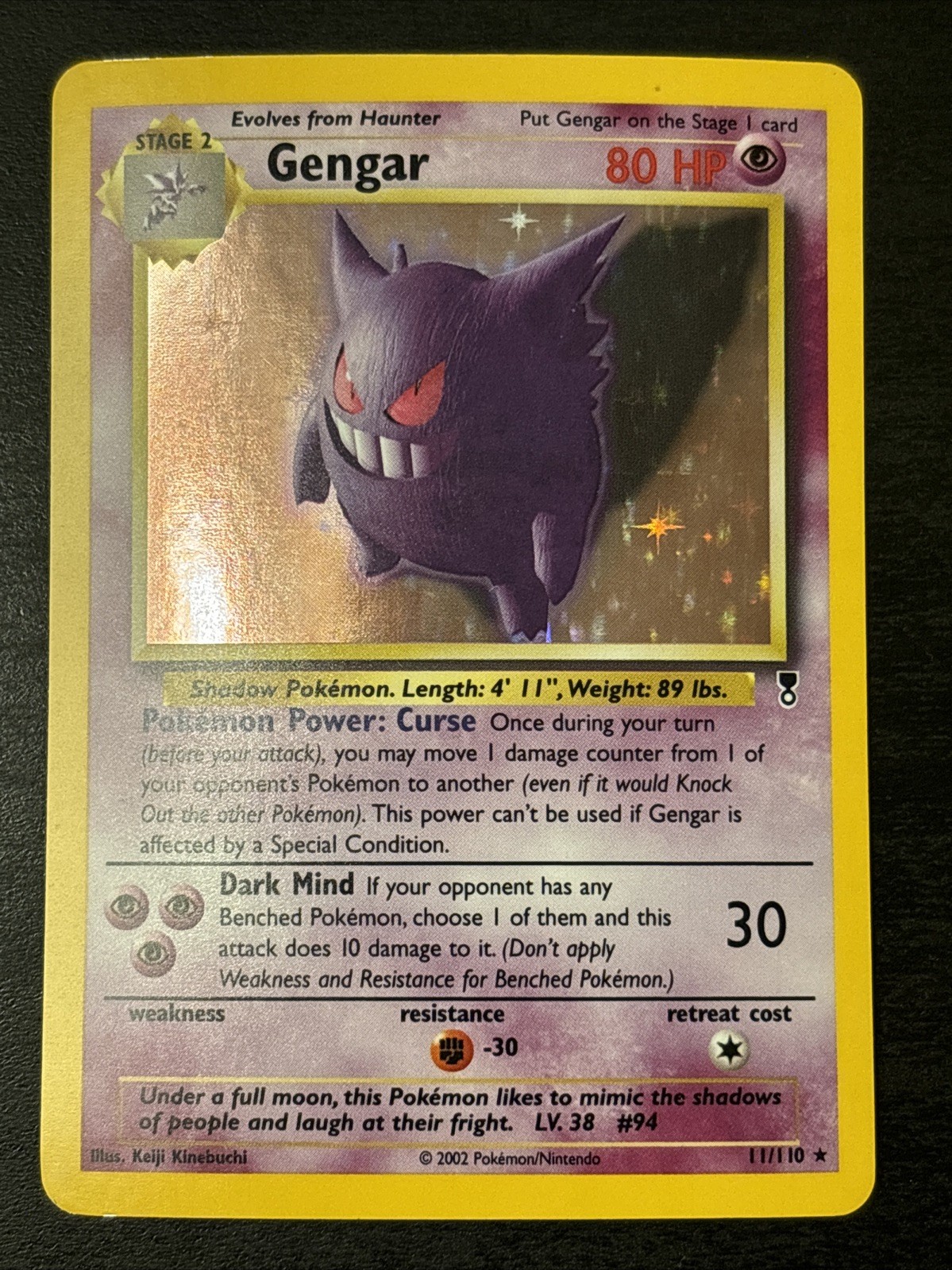 Gengar Legendary Collection Holo Rare Card 11/110 Pokémon 2002 TCG Nm