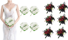 Elegant Set of 6 Black Red  4 Ivory Rose Bridesmaid Bouquets for Weddings