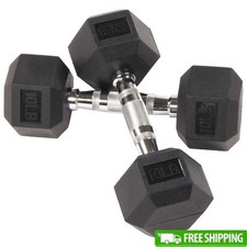 Rubber Hex Dumbbells Pair 10lbs Non-Slip Grip Hexagonal Design Home Gym Fitness