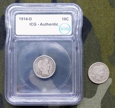 2 Barber Silver Dimes, 2 United States of America 10C Coins, 1914 D & 1916