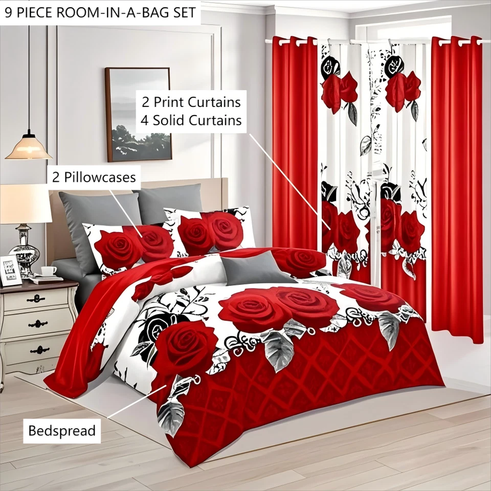 Juego de cama colcha 9 piezas con cortinas matemáticas Queen King Cal King Size Foto 2 de 4