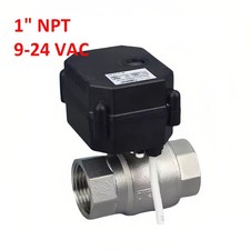 Micro Motorized Ball Valve 1" NPT Stainless Body 0-150 psi 9 to 24 VAC/DC 2-way