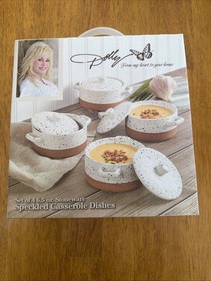 New Dolly Parton Speckled Stoneware Casserole Dishes With Lids Set of 4 6.5 oz.