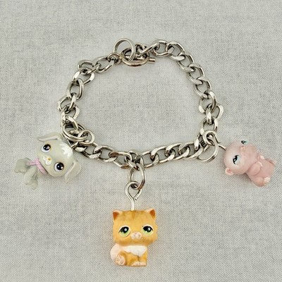 Vintage LPS Littlest Pet Shop Charm Bracelet Silver Tone Y2K Cute Bling Hasbro