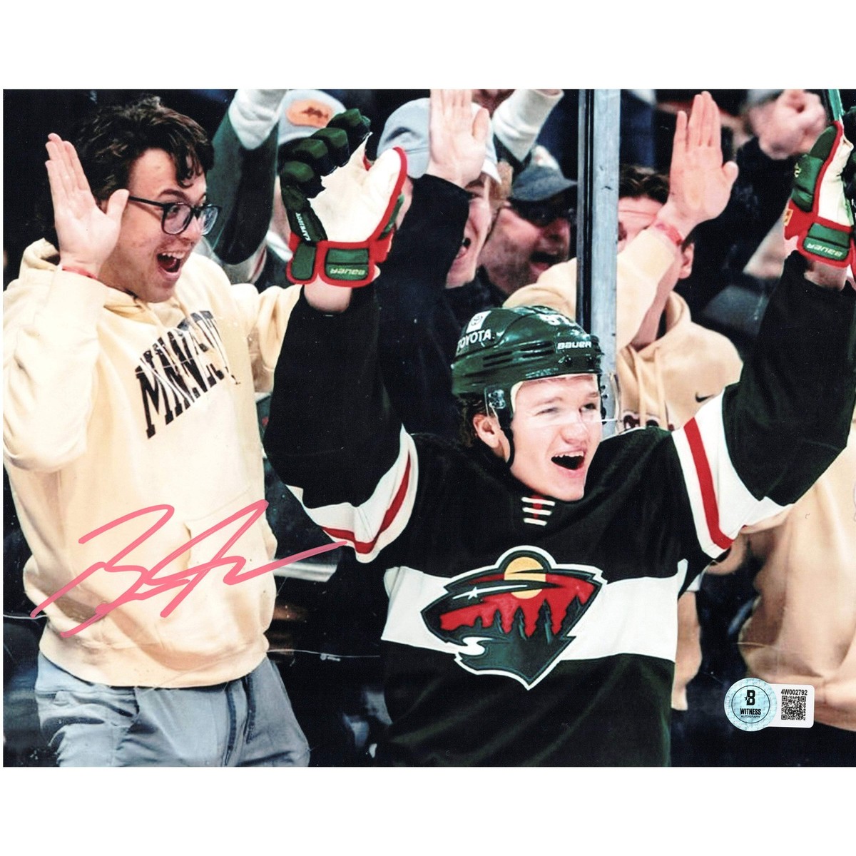 Brock Faber Autographed Minnesota Wild 8x10 Cheering Kirill