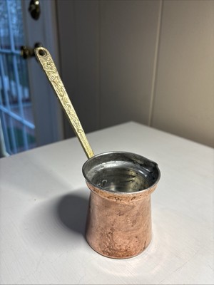 Vtg Turkish Cezve Coffee Pourer Pot Copper Brass Long Handle. Handmade