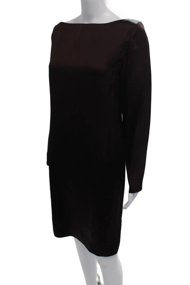Vestido Emanuel Emanuel Ungaro Mujer Manga Larga Cuello Barco Satinado Marrón Talla 8 Foto 2 de 4