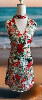 Y2K XOXO 90s Floral Dress Cut Out Choker Retro Garden Coastal Hawaiian M New $59
