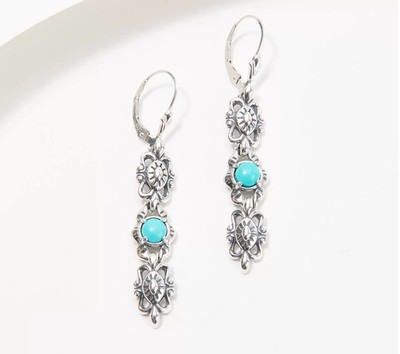 American West Sterlingsilber Türkis & Concha Ohrringe mit Hebelverschluss, 2 Zoll